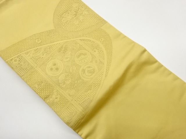 汕頭相良刺繍半円に松竹梅・亀甲尽くし模様名古屋帯